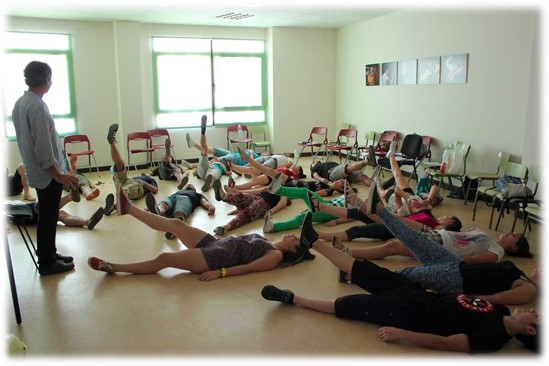 En la clase de Técnicas del miedo escénico, impartida por Jorge Orozco.