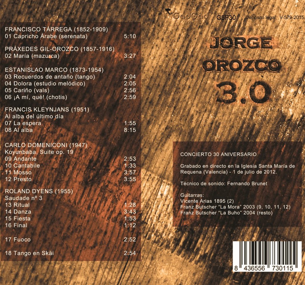 Inlay card del CD Jorge Orozco 3.0